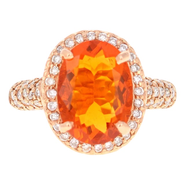 4.03 Carat Fire Opal Diamond 14 Karat Rose Gold Ring, Size 7 For Sale