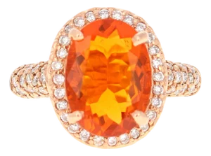 4.03 Carat Fire Opal Diamond 14 Karat Rose Gold Ring, Size 7