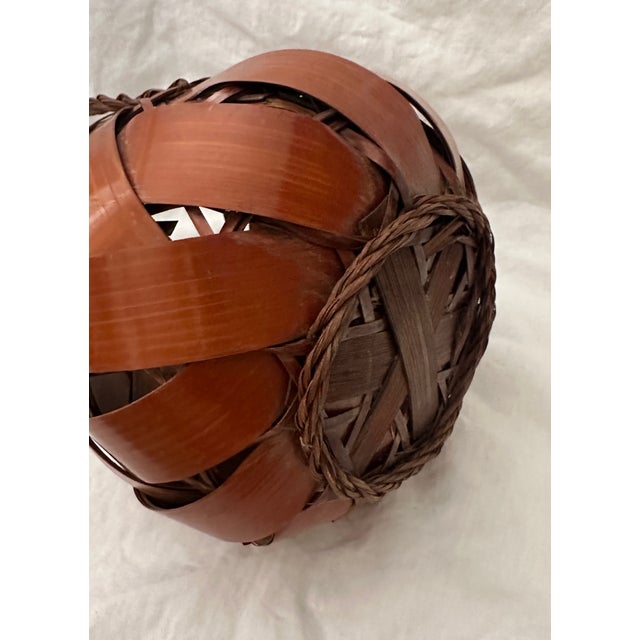 1920s Antique Japanese Woven Bamboo Ikebana Basket For Sale - Image 5 of 6