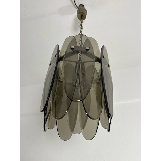 Mid-Century Modern Mid-Century Smoked Glass Chandelier with 12 Petals in the style of Max Ingrand, 1960s For Sale - Image 3 of 10