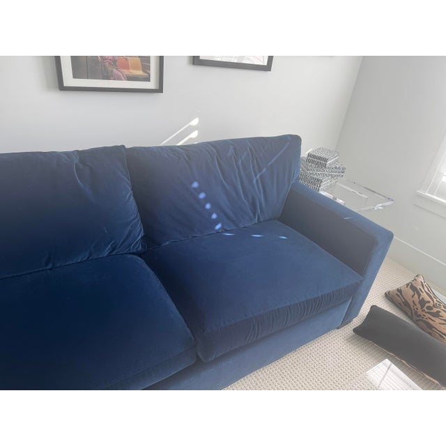 Contemporary Crate & Barrel Axis 88” Two-Seat Sofa | Kent Fabric in Admiral Performance Velvet | Professionally Enhanced Cushions For Sale - Image 3 of 4