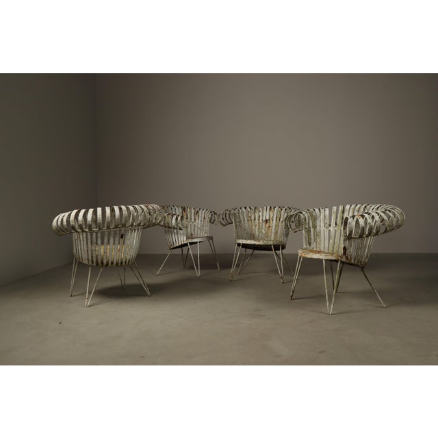 French Wrought Iron Lounge Garden Chairs with Spiral Armrests, 1950, Set of 4 For Sale - Image 13 of 16