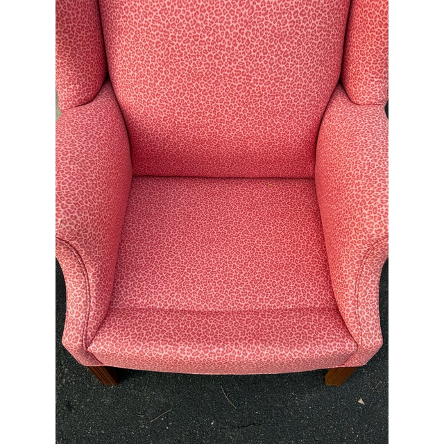 Vintage Pink Leopard Upholstered Chippendale Wingback Chair For Sale - Image 4 of 8