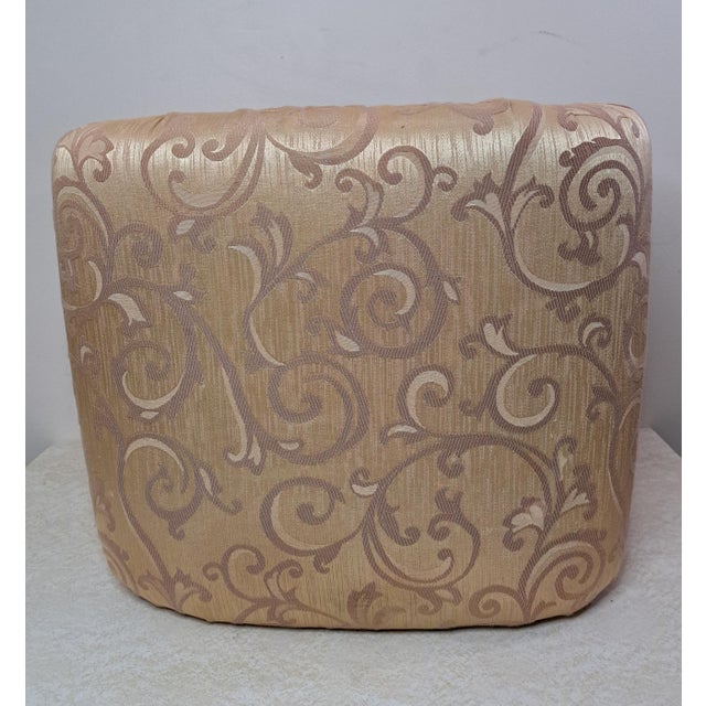 Gold Vintage Postmodern Pink & Gold Damask Waterfall Vanity Stool For Sale - Image 8 of 11