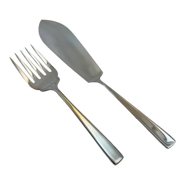1980s Silver Pair Fish Servers, Fish Serving Fork & Fish Serving Knife, Leighton. For Sale