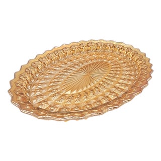 Vintage Indiana Carnival Glass Marigold Oval Tray – Pressed Glass With Sawtooth Edge For Sale