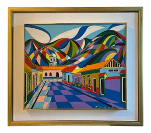 Abstract Geometric Cityscape Painting, Framed