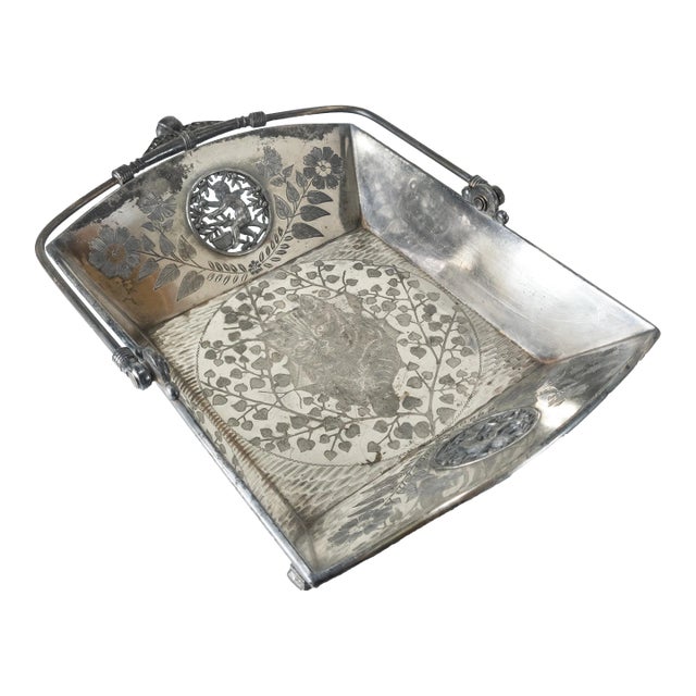 19th Century American Victorian Silverplate Basket With Cat For Sale