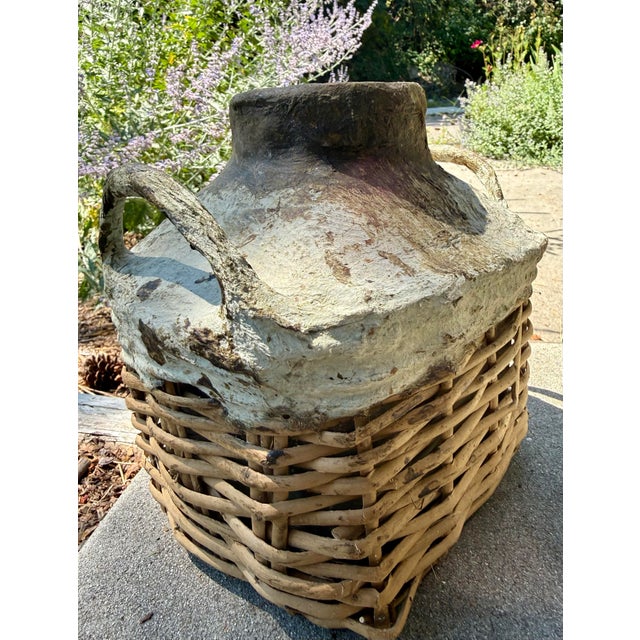 Wood Vintage Artisanal Chinese Clay Vessel, Jar, Encased in a Basket Made of Woven Shanxi Willow For Sale - Image 7 of 12