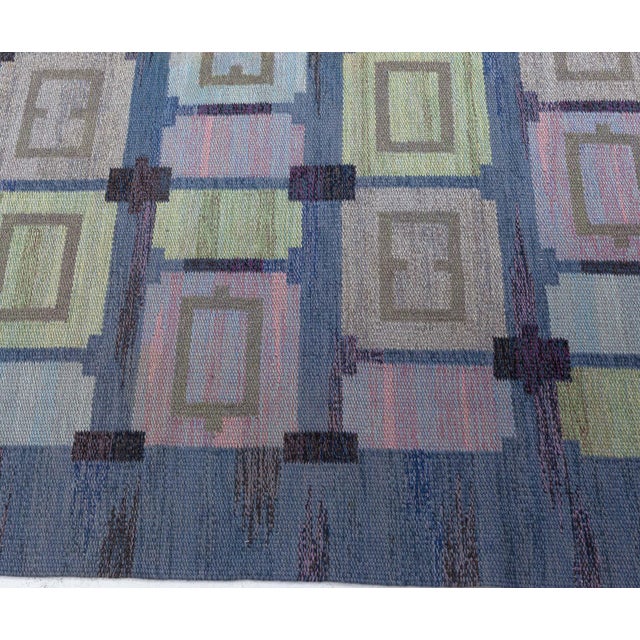 Swedish Vintage Slate Gray Flatweave Rug By Judith Johansson (Spise Hall) For Sale - Image 4 of 9