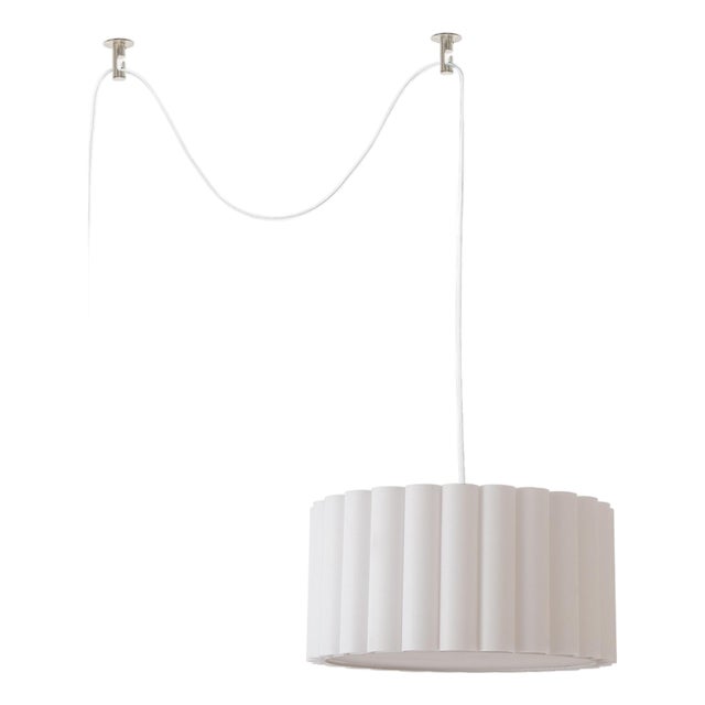 Scallop 15"d Swag Kit - Drum White Linen Shade, Satin Nickel Steel Body & Base, Inline Dimmer For Sale