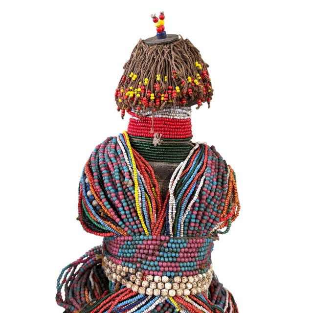 African Rare African Beaded Fertility Doll Cameroon With Stand 13" H For Sale - Image 3 of 7