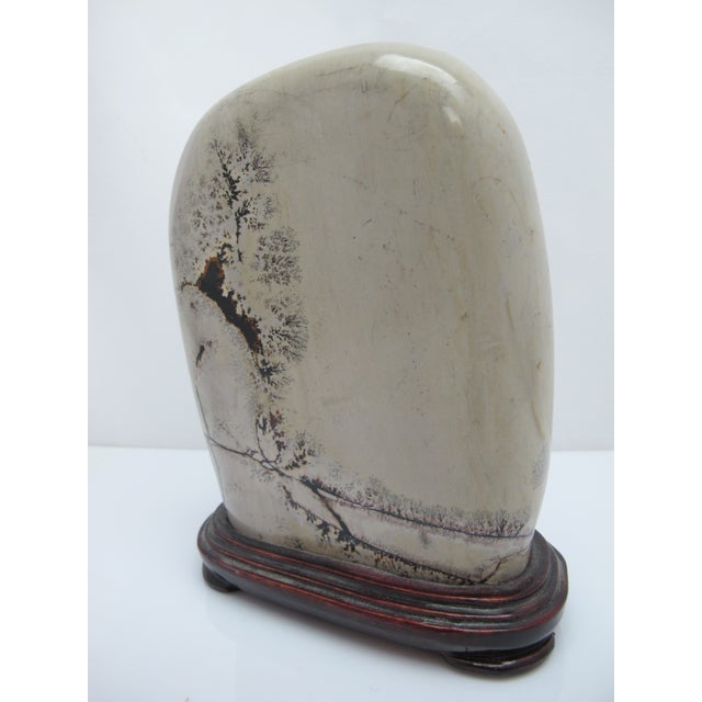 Chinese Chinese Natural Painting Dream Stone Meditational Scholars Siltstone Wood Stand For Sale - Image 3 of 12