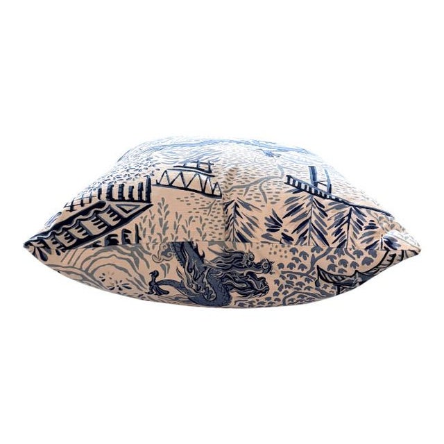 2020s Blue Chinoiserie Dragon Accent Pillow For Sale - Image 5 of 5