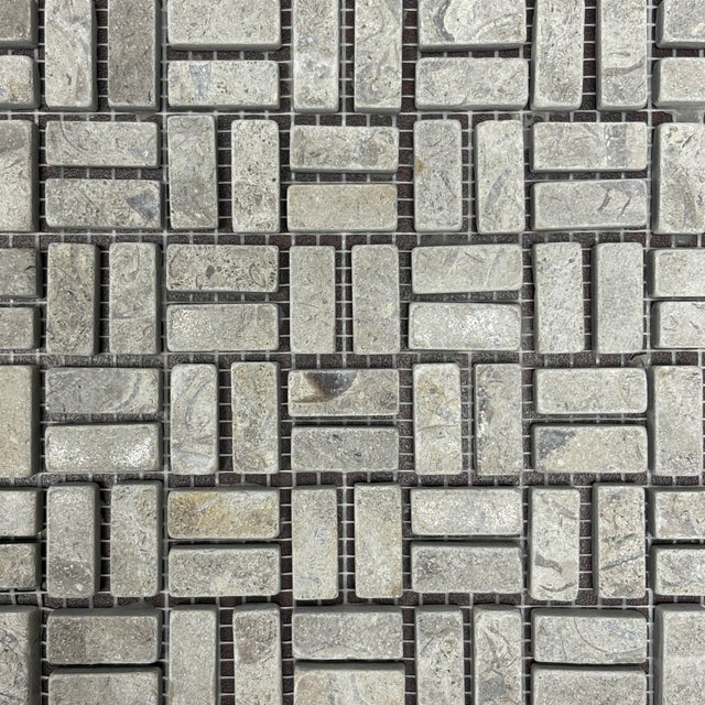 Honed café brissac limestone paolo basketweave decorative mosaic tile. Suitable for use in vertical and horizontal...