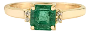Certified 1Ct Square Cut Natural Emerald & Diamond Solitaire Ring Size 7 in 14k Gold