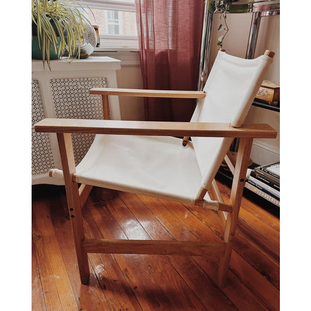 Ecru 1980s Canvas Sling Safari Lounge Chair For Sale - Image 8 of 8