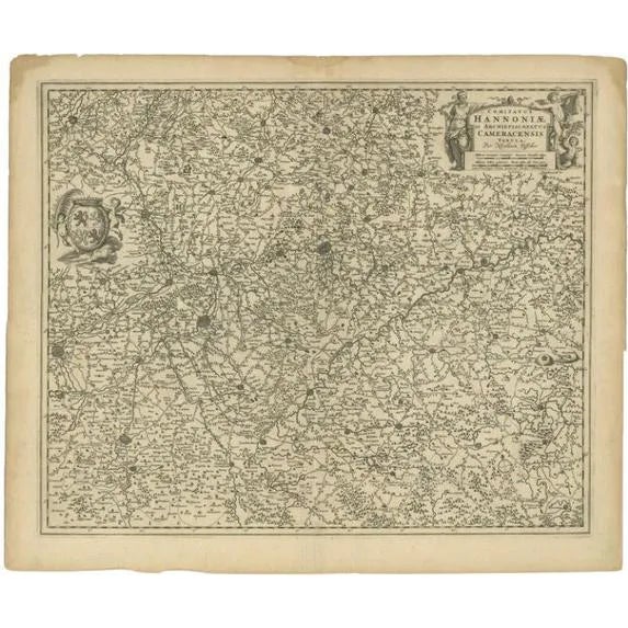 Antique Map of the Hainaut Region by Visscher, 1690 For Sale