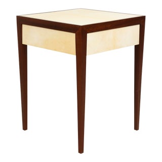 Bespoke Mahogany Parchment Top End Table With Central Drawer For Sale