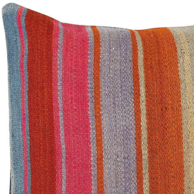 Traditional 16"x16" Hand-Woven Kilim Cushion Cover. Vintage Pillowcase. Turkish Lace Pillow For Sale - Image 3 of 4