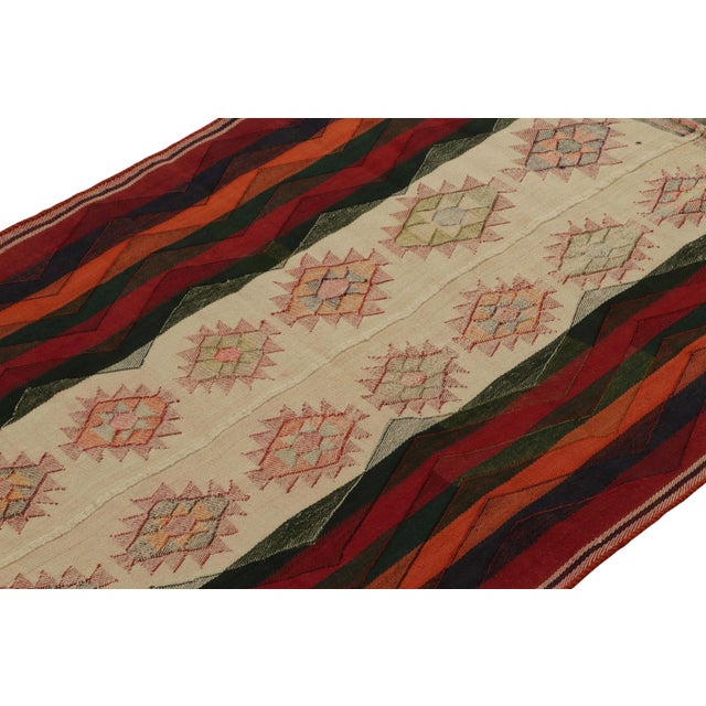 Rug & Kilim Vintage Qashqai Persian Kilim in Beige With Multicolor Motifs and Red Stripes For Sale - Image 4 of 7
