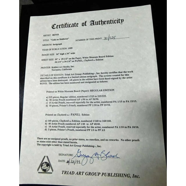 Blue Royo "Cala en Mallorca" Spain, Hand Signed & Numbered Art, Ocean Flower For Sale - Image 8 of 8