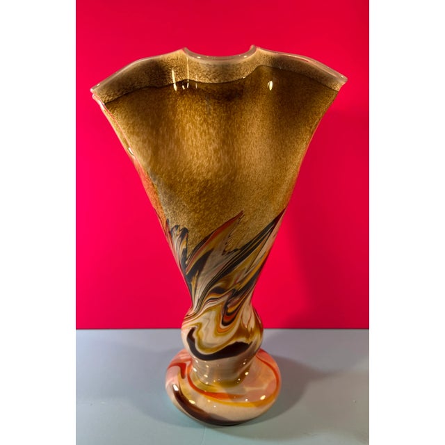 Early 21st Century Murano Style Art Glass Trumpet Vase With Multicolor Swirl For Sale - Image 5 of 12
