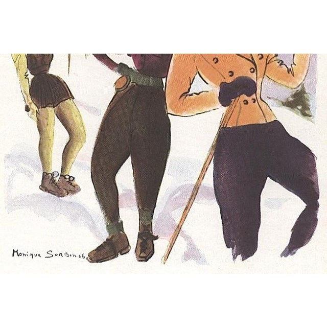 Mid-Century Modern 1946 Mid-Century French Fashion Print for Those Who Ski, Matted For Sale - Image 3 of 3