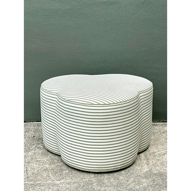 Vintage Celadon Stripe Clover Leaf Ottoman For Sale - Image 9 of 12