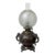 Antique Patinated Bronze Oil Lamp Kerosene Meiji Style Etched Glass Globe Eagle For Sale