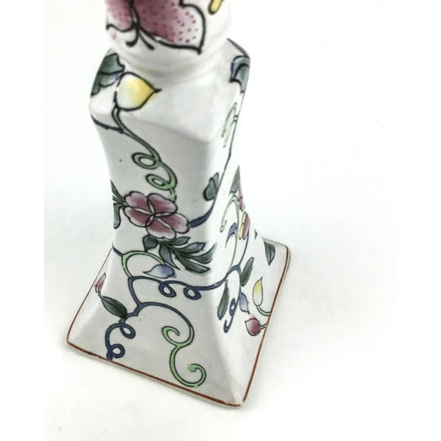 Off-white Vintage Ceramic Hand Painted Single Candlestick For Sale - Image 8 of 10