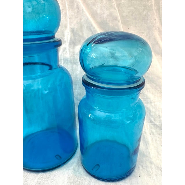 Glass Vintage Pair of Belgium Blue Apothecary Bottles For Sale - Image 7 of 8