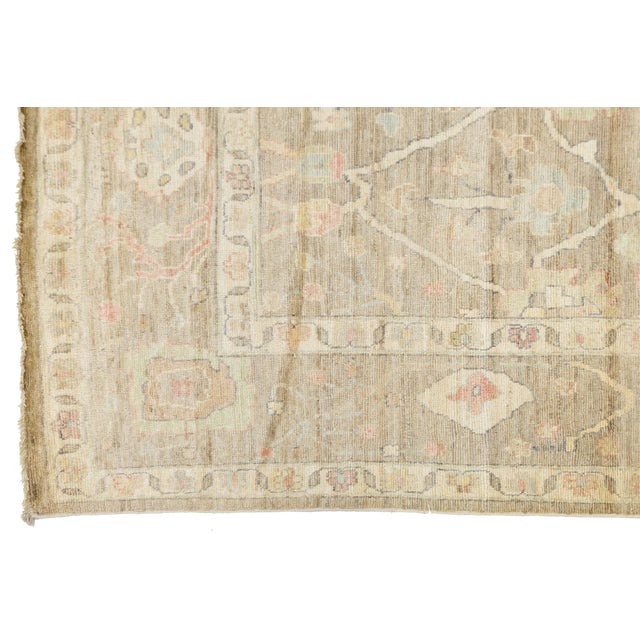 Modern Oushak Style Hand-Knotted Wool Rug – Muted Earth Tones & Pastel Accents For Sale In New York - Image 6 of 11