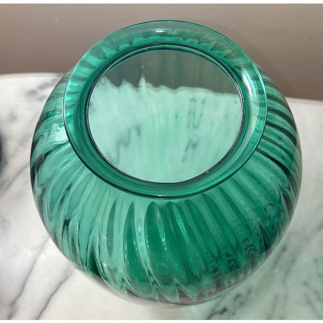 Vintage Anchor Hocking Teal Green Glass Vases - A Pair For Sale In New York - Image 6 of 10