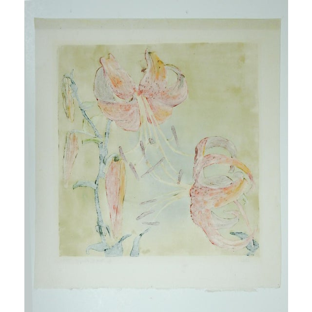 1940s 1940 Tiger Lily Colored Woodblock For Sale - Image 5 of 6