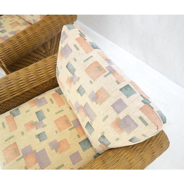 Wood Pair Decorative c1970s Oversize Rttan Bamboo Wicker Club Lounge Chairs Mint! For Sale - Image 7 of 18