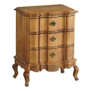 Danish Baroque Revival Three-Drawer Chest in Oak with Brass Hardware, 1940s For Sale