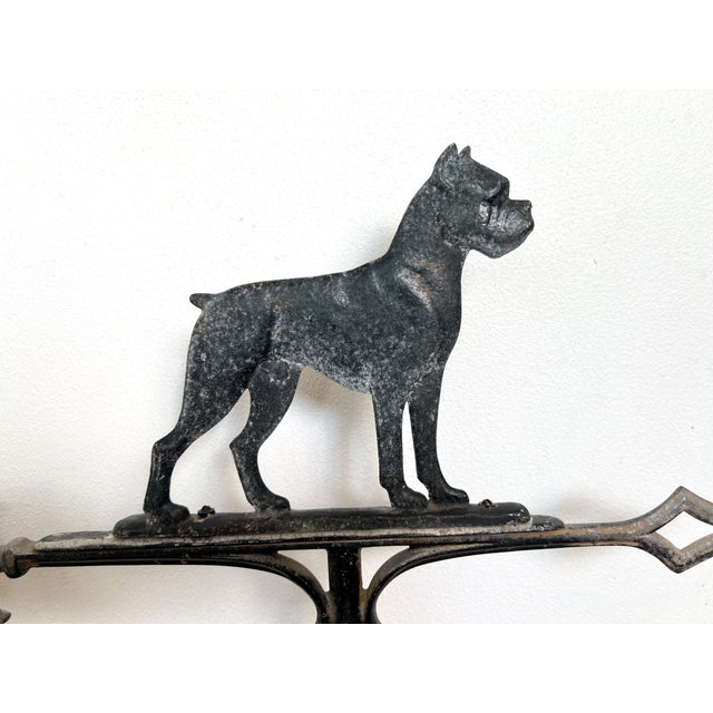 Large Antique Cast Iron Boxer Dog Weathervane – Directional Arrow Design – Americana / Industrial / Farmhouse Decor For Sale - Image 14 of 15