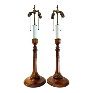 Vintage Regency Style Mahogany Candlestick Lamps - a Pair For Sale