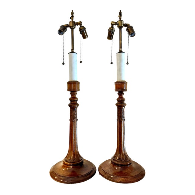 Vintage Regency Style Mahogany Candlestick Lamps - a Pair For Sale