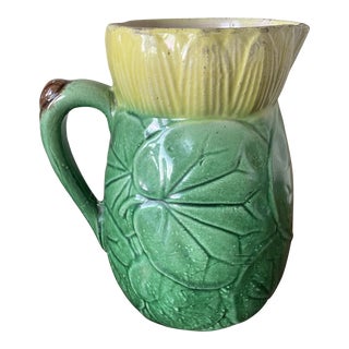 C. 1880-1890 Majolica Water Lily Pad Pitcher Sutherland or Arsenal For Sale
