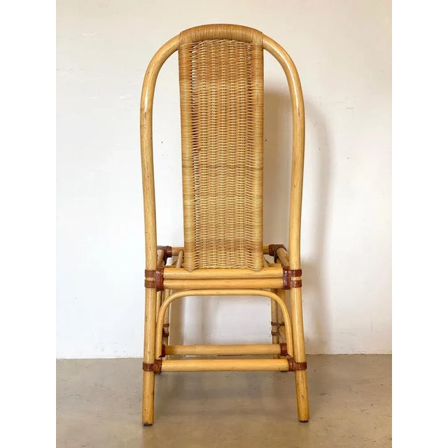 Brown Set of Wicker, Leather, and Bamboo Chairs, 1970s For Sale - Image 8 of 14