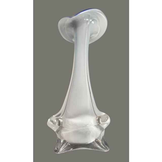 Glass Vintage Hand Blown Art Glass Blue Green & White Jack-in-the-Pulpit Bud Vase 11'' For Sale - Image 7 of 8