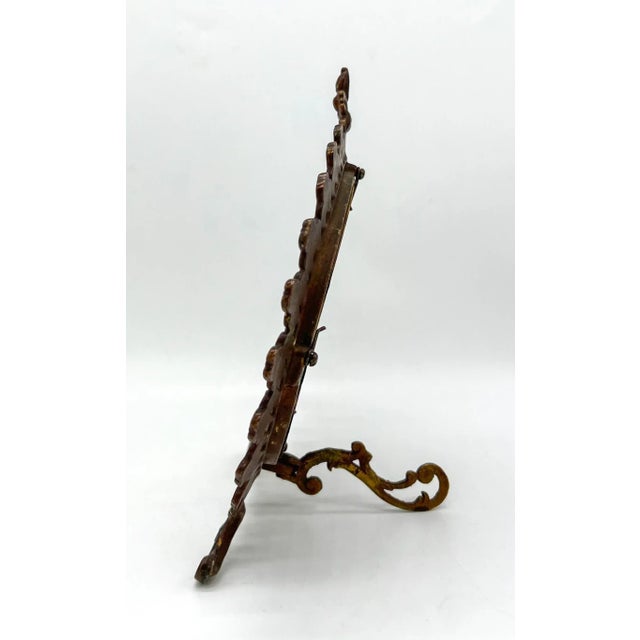 Antique Victorian Gilt Metal Table Mirror – Clover & Floral Frame – Rococo Revival / English Cottage For Sale In Houston - Image 6 of 16