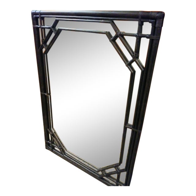 Island Style Dark Wood Stain Rattan Palm Beach Regency Large Wall Mirror Chairish