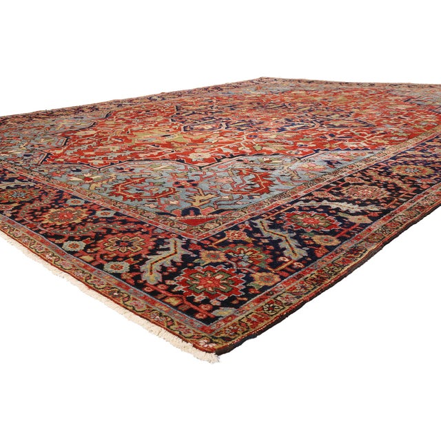 79673 Antique Persian Heriz Rug, 11'10 x 15'00. The Imperial Crest: A Late 19th Century Persian Heriz Masterpiece of Noble...