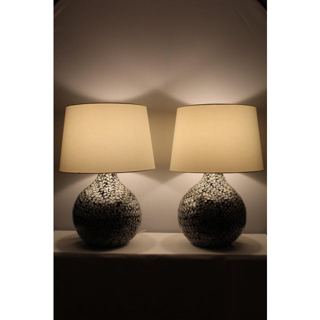 Mid 20th Century Moroccan Style Pearl Inlay Lamps - a Pair For Sale - Image 4 of 12