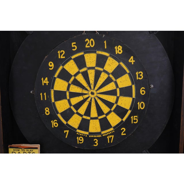 1930s Vintage Feudal Oak Hanging Dart Board Cabinet For Sale - Image 5 of 17