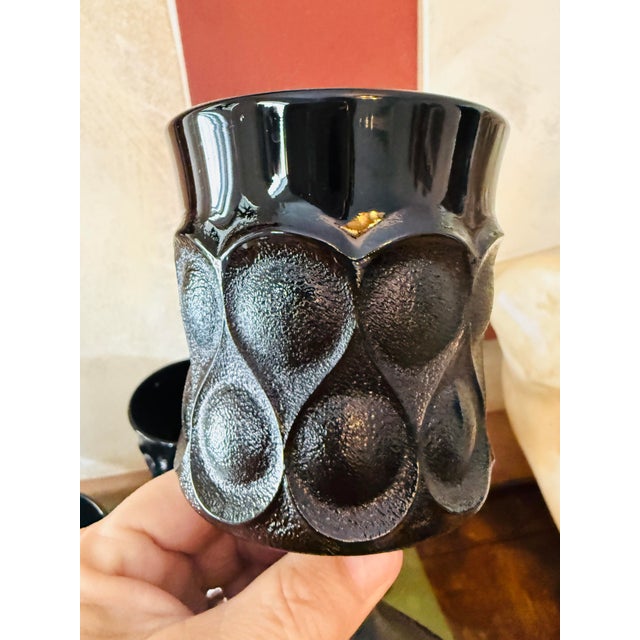 Vintage Noritake Spotlight Ebony Glass Goblets Set of Five 1970s Black Pedestal Barware For Sale - Image 10 of 11