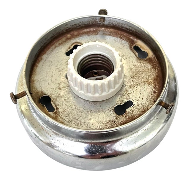 1940s American Art Deco Flush Mount Glass Shade Fixture With Chrome Finish Collar For Sale - Image 4 of 7